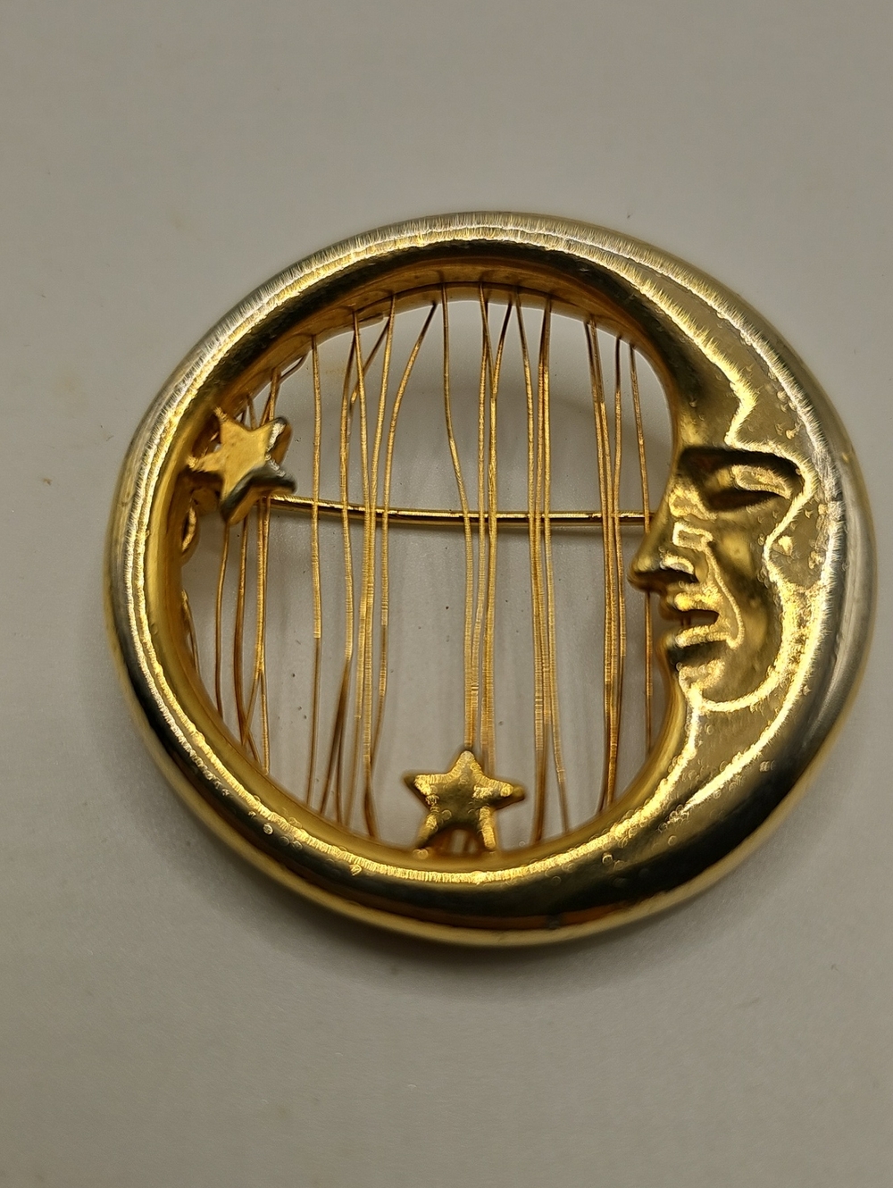 M.Jent Gold Tone Man& The Moon & Stars Decorative Brooch. 1980